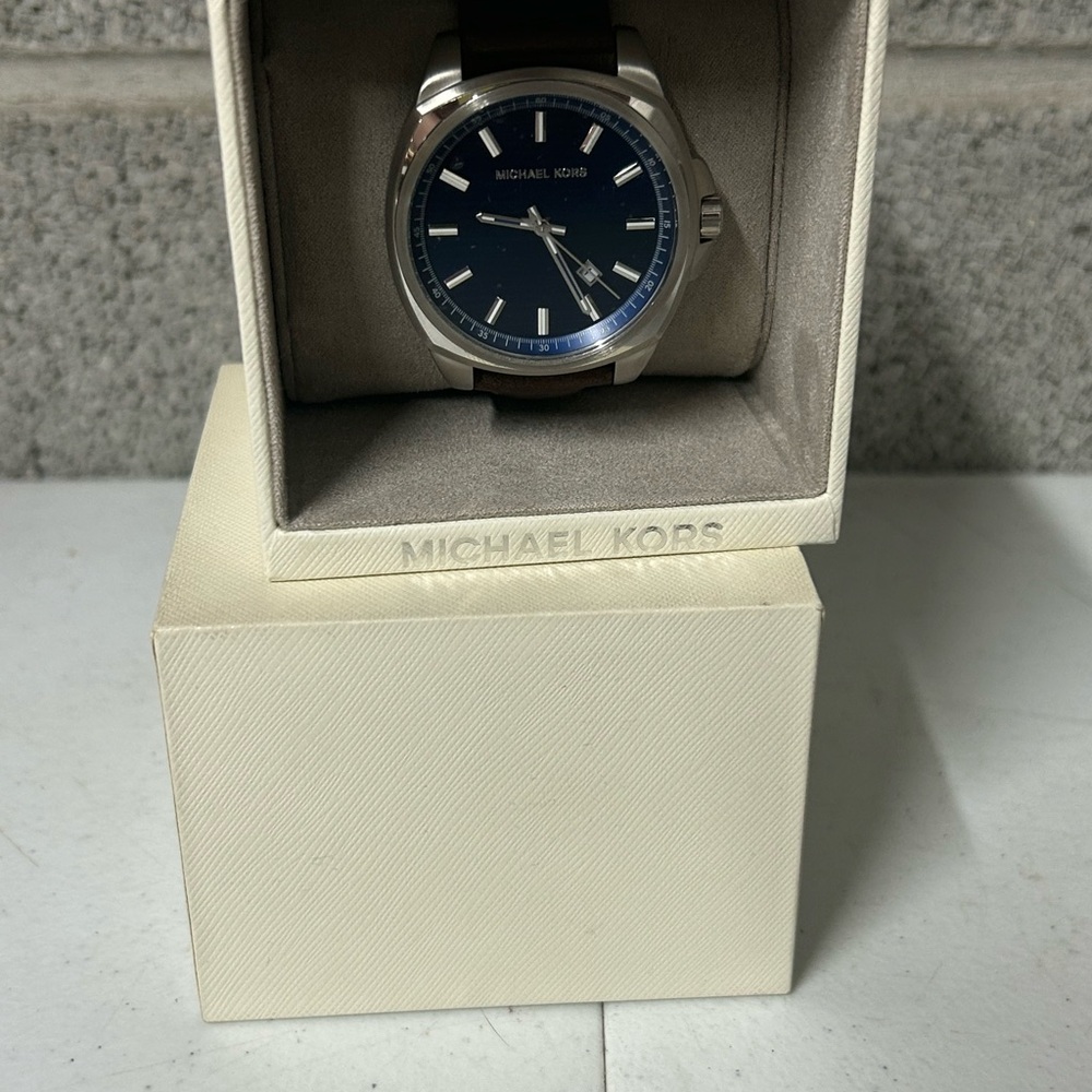 NEW Michael Kors Blue Faced Watch and Brown Leather Brand